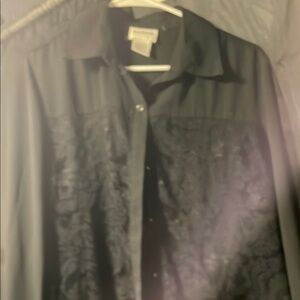 Black Button-Up Shirt with Floral Design